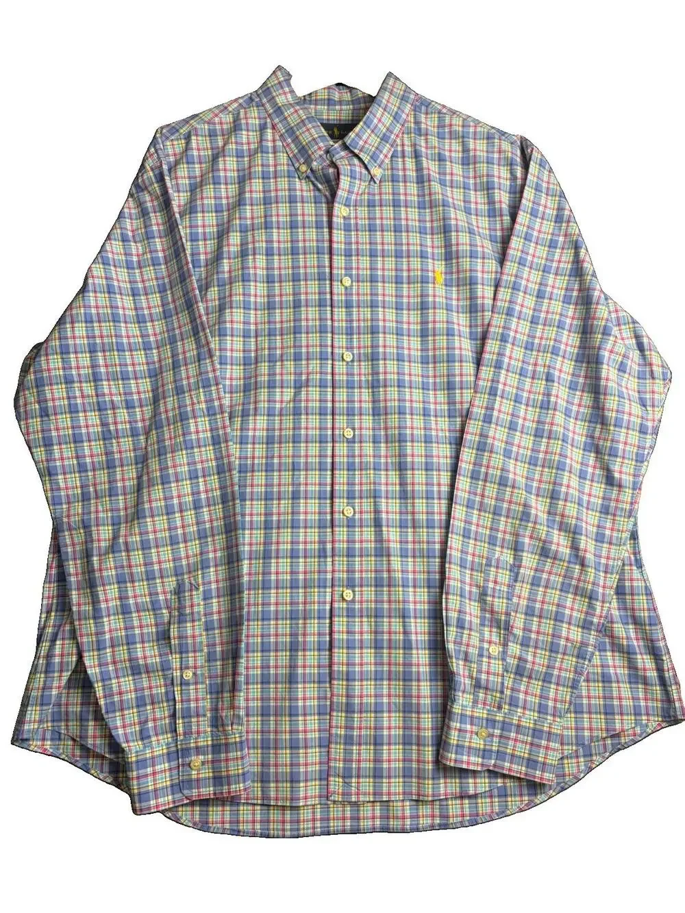 Polo Ralph Lauren Shirt Men’s XXL Blue Multicolor Plaid Cotton Button Down Pony